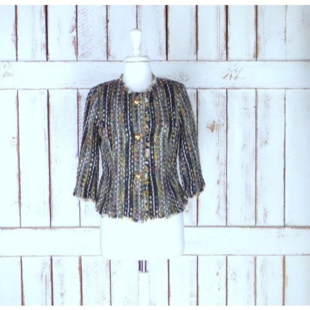 90s vintage woven knit tweed blazer jacket black grey green tweed